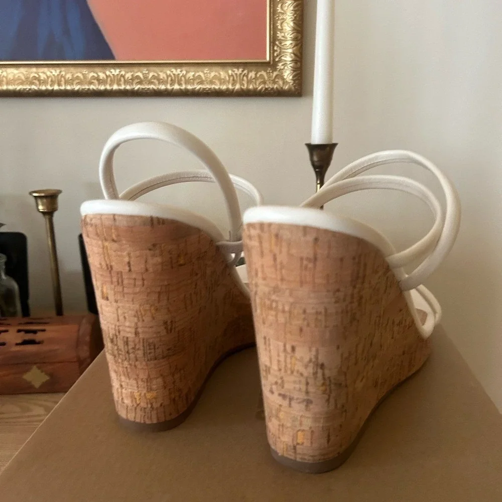 Steve Madden Udell‎ Leather Slip On Cork Wedge Slingback Sandals White NEW 9.5